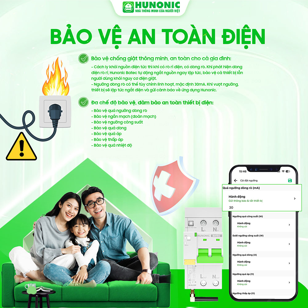 Aptomat chống giật Thông Minh HUNONIC BATEC